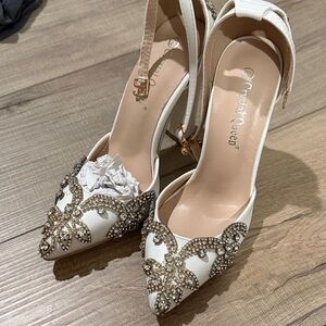 Elegant White Embellished Women's Heels